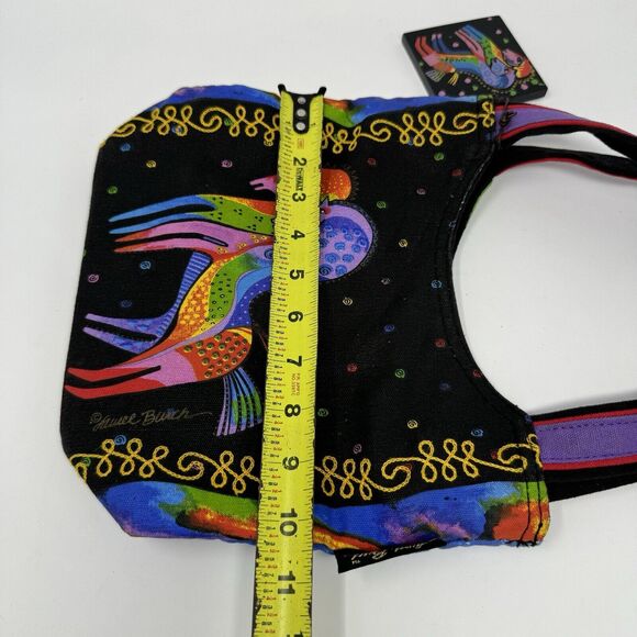 Laurel Burch Rainbow Horses on Black Scoop Tote Bag Canvas With Charm - Picture 5 of 7